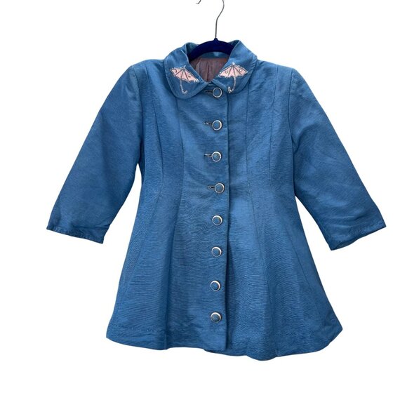 Unbranded Other - Vintage Princess Swing Coat Little Girls 4 Blue Umbrella Applique Button Up